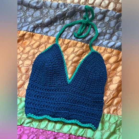 Navy & Green crochet top - Picture 1 of 1